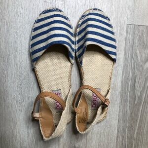 Used Women's Espadrilles with Navy Blue and White Stripes, Size 8